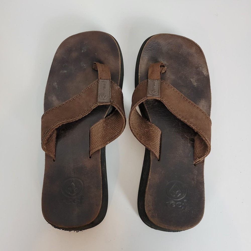 Reef Womens Drift Sandals Size 8 Brown Leather J-Bay Suede Slip-On Flip Flop